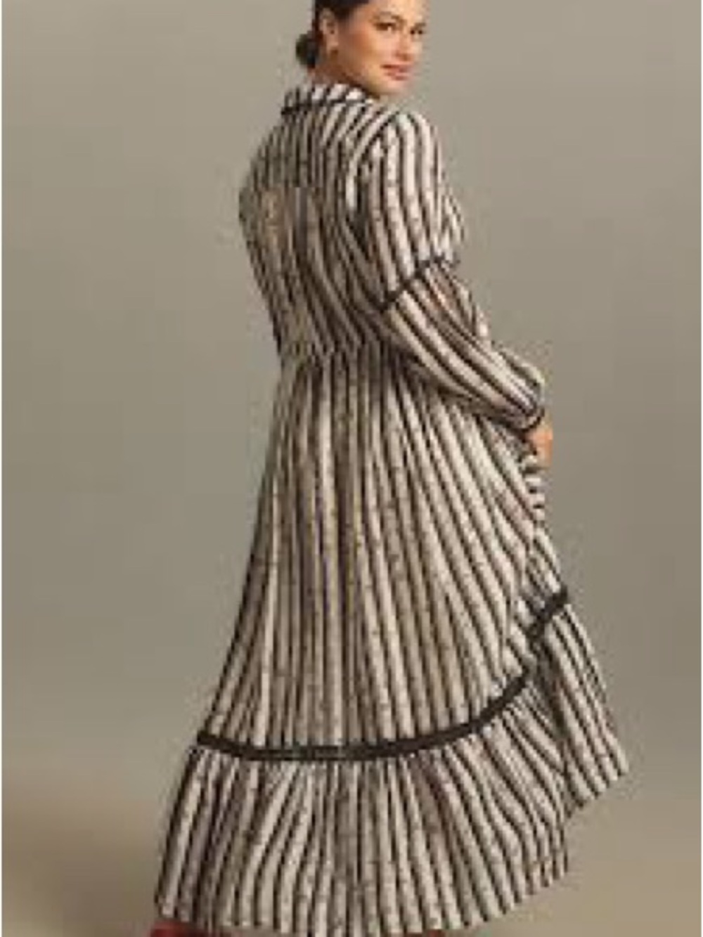 Anthropologie Cream and Black Striped Floral Maxi Shirt Dress - Picture 5 of 9